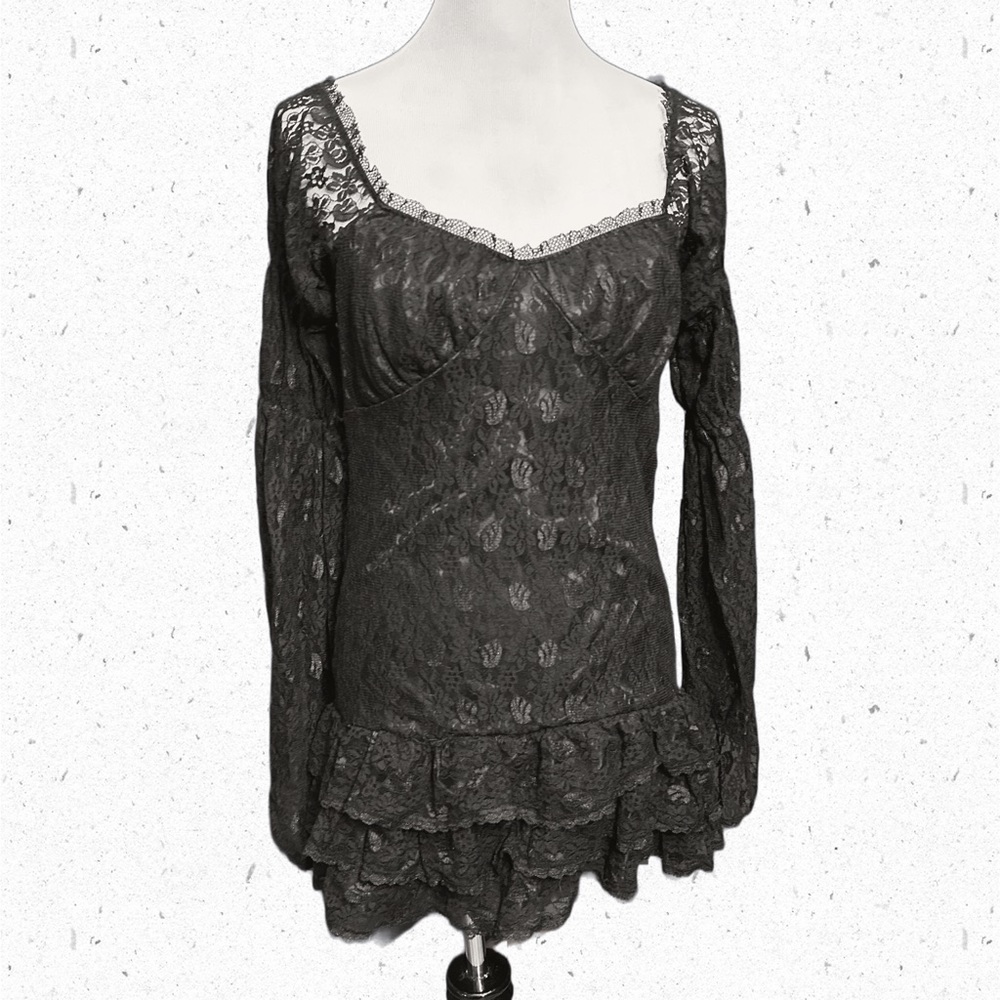 Black Lace Off Shoulder Drape Sleeve Dress